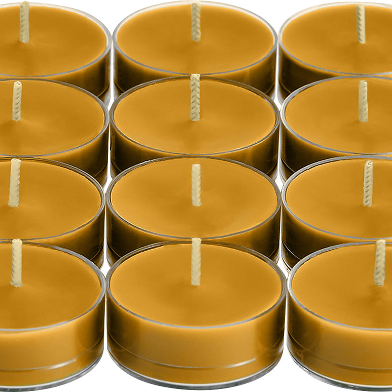 Twelve Pistachio Biscotti Tealights against a white background.